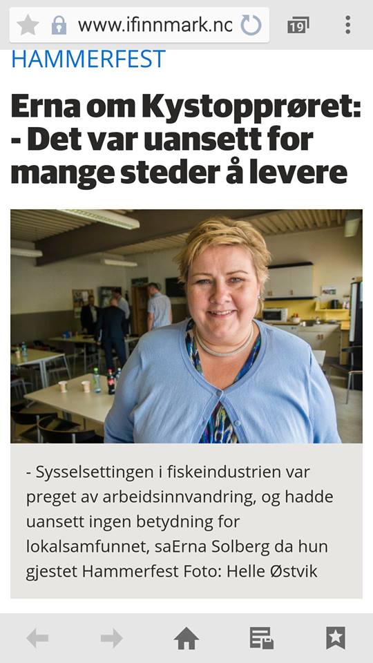 Erna Solberg Hammerfest Kystopprøret artikkel